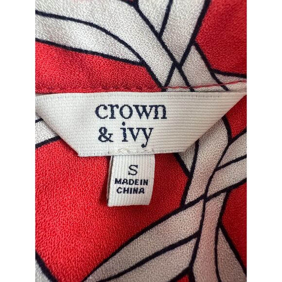 Crown & Ivy Women's Geometric Print Long Sleeve Smocked Blouse Top Size S - Picture 5 of 10